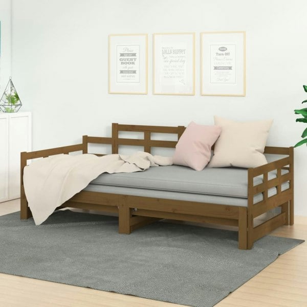 Berkfield Pull-out Day Bed Honey Brown Solid Wood Pine 2x(90x190) cm