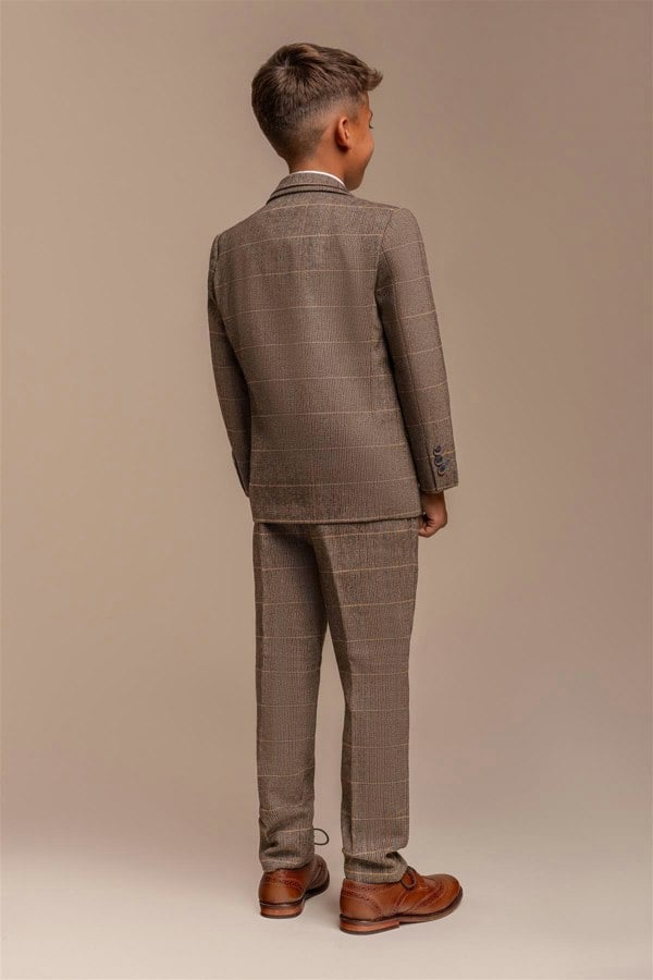 House of Cavani Boys Albert Brown Tweed Check Suit