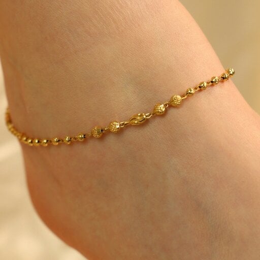 The Colourful Aura Golden Brass Rounds Beaded Minimalist Boho Slim Foot Indian Payal Anklet