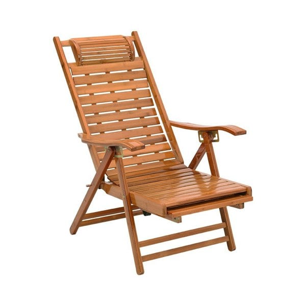Bamboo Foldable Recliner Lounge Chair with Retractable Footrest Sun Loungers Living and Home