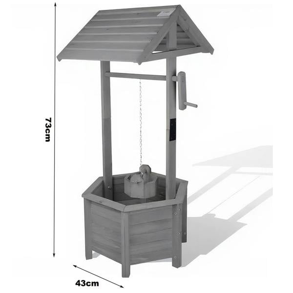 Gr8 Garden Rustic Grey Wooden Wishing Well Planter Bucket Flower Pot Garden Patio Ornament