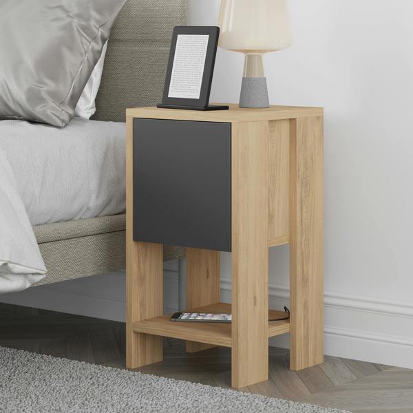 Decortie Ema Modern Bedside Table with Storage Drop-Door Cabinet 30cm Width