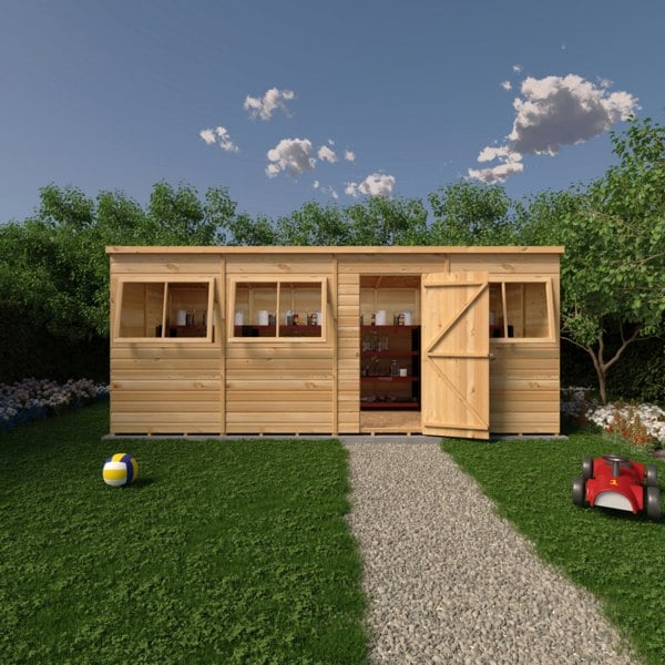 Shire 16x6 single door Pent shed 12mm shiplap interlock cladding