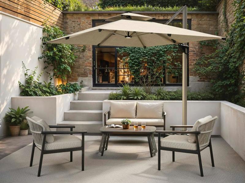 SOLACE+CO Kyla 4 Piece Garden Sofa Set with Coffee Table Grey & Brown