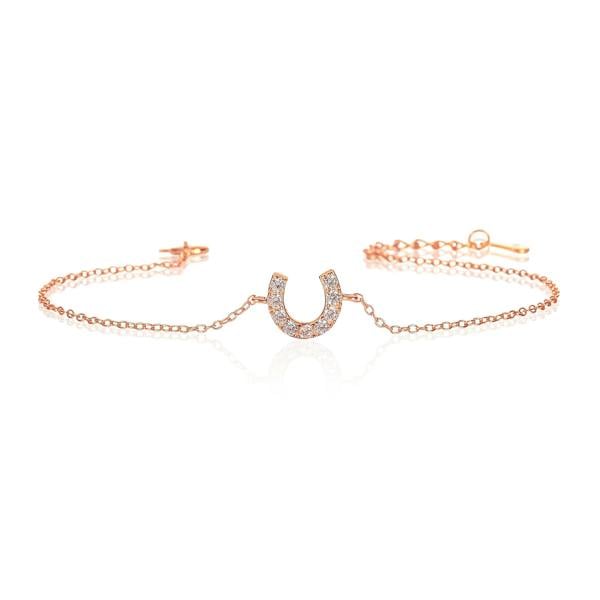 namana Rose Gold Plated Dainty 925 Sterling Silver Lucky Horseshoe Bracelet For Women