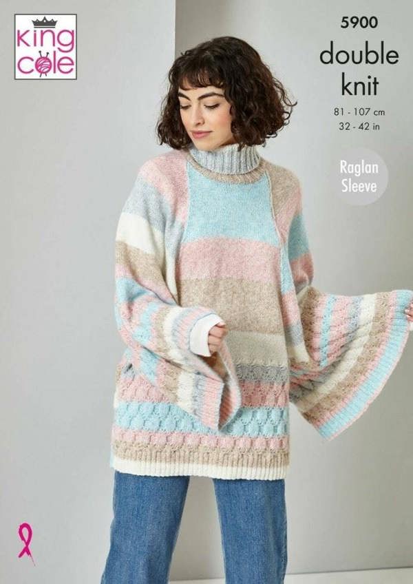 King Cole Harvest DK Knitting Pattern 5900, Cardigans, Sweaters, Scarves for Women, 32 - 42 Inches