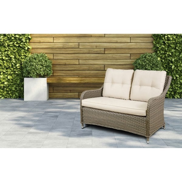 2 Seater Rattan Wicker Garden Sofa & Cushions - Indoor & Outdoor Dining Lounge - LoopsDirect