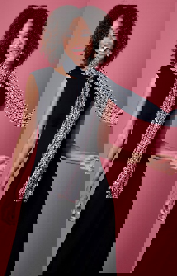 Alie Street London Phoebe Satin Scarf Art Deco Black and White