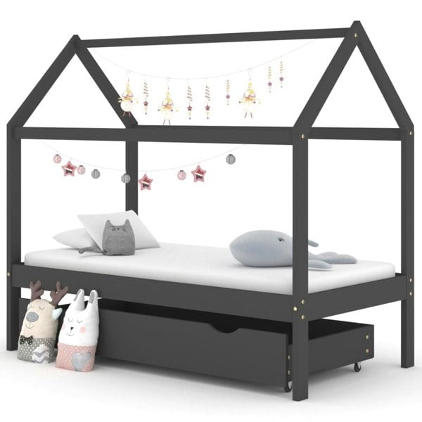 Berkfield Kids Bed Frame with a Drawer Dark Grey Solid Pine Wood 80x160cm