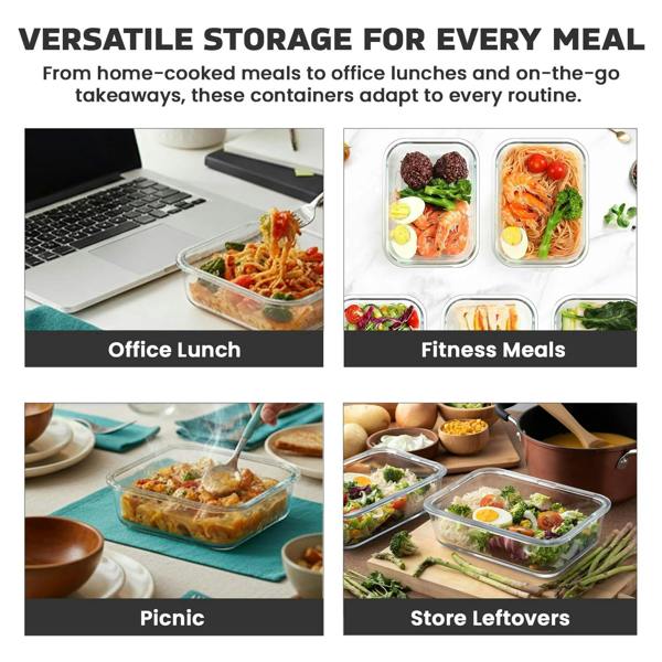 MANTRARAJ 1100ml Meal Prep Glass Containers with Lids Airtight Microwave & Dishwasher Safe Takeaway Containers