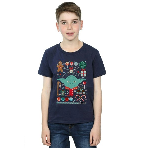 Star Wars Boys Yoda Christmas T-Shirt - Navy Blue