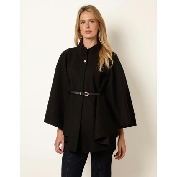 Blue Vanilla Funnel Neck Tie Front Cape