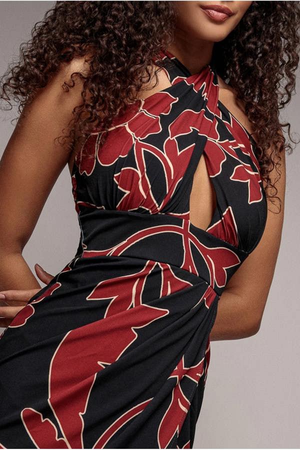 Printed Crossover Maxi Dress - Black DR3602