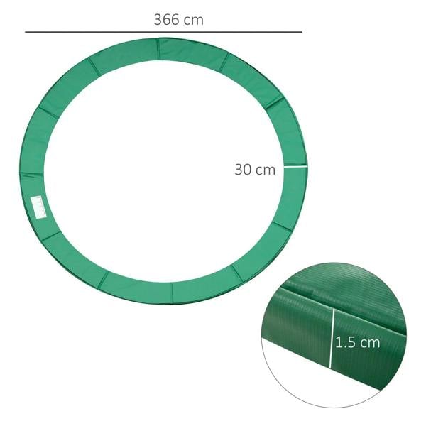 Green trampoline pad cover with 366 cm diameter and 30 cm width