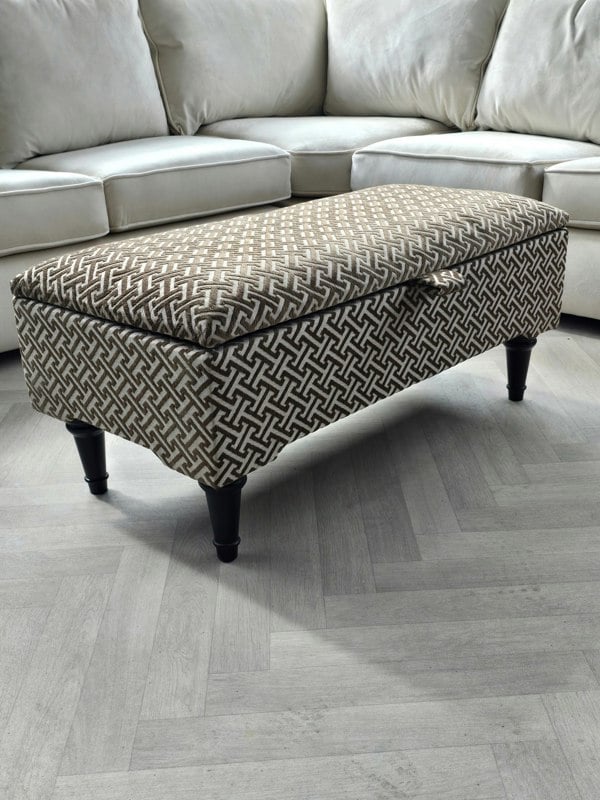 ISTOOLS Multifunctional Eden Brown Bloc Pattern Geometry Coffee Table Storage Ottoman Pouffe – Stylish Living Room Footstool