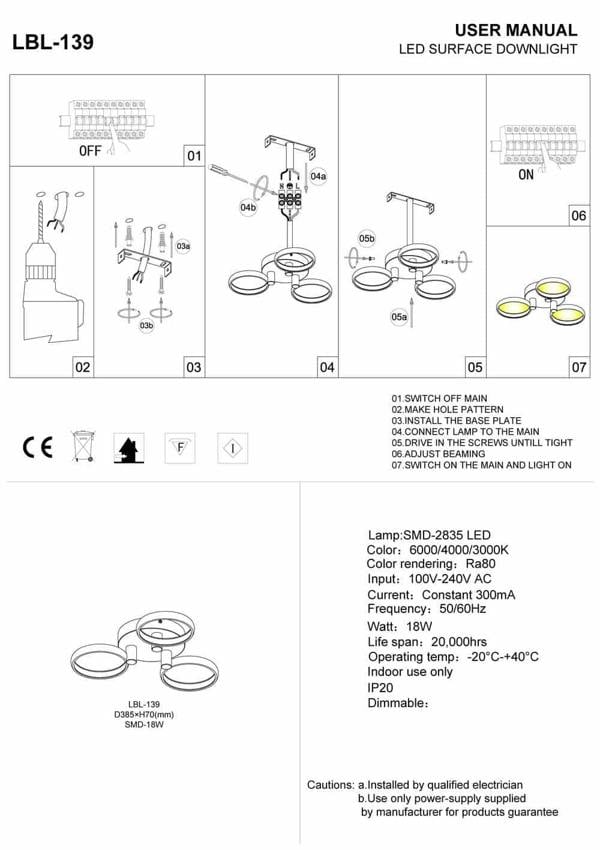 white LED flush ceiling light installation guide