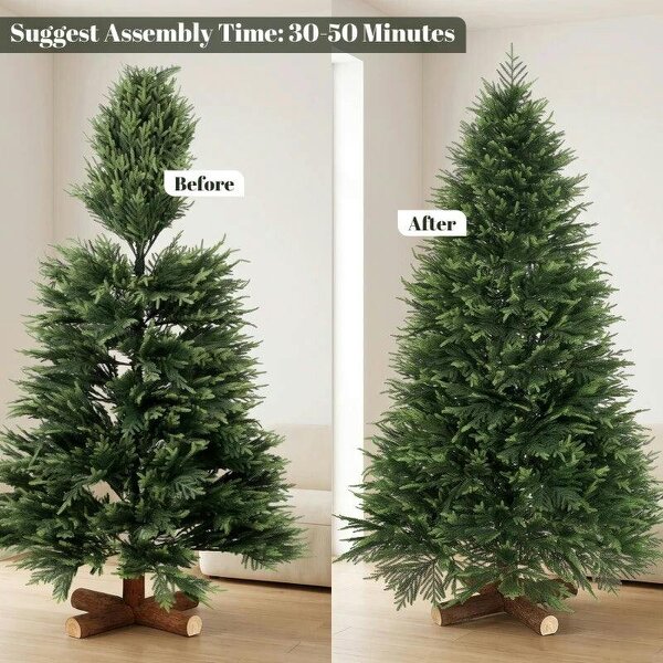 Bobobiy 6ft Artificial Christmas Tree, Hinged Xmas Tree with Realistic 751 PE & PVC Branch Tips, Fir Wood Base, Green
