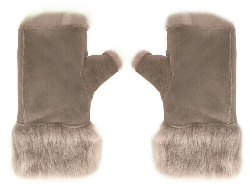 Infinity Leather Womens Shearling  Mittens Fingerless Cuffs Toscana Suede Sheepskin Fur
