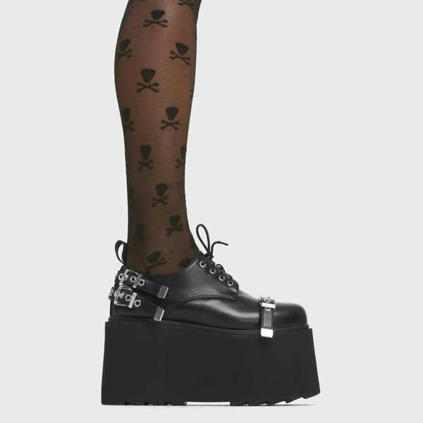 Lamoda Tasty Black PU Chunky Platform Heels Trendy Fashion Statement