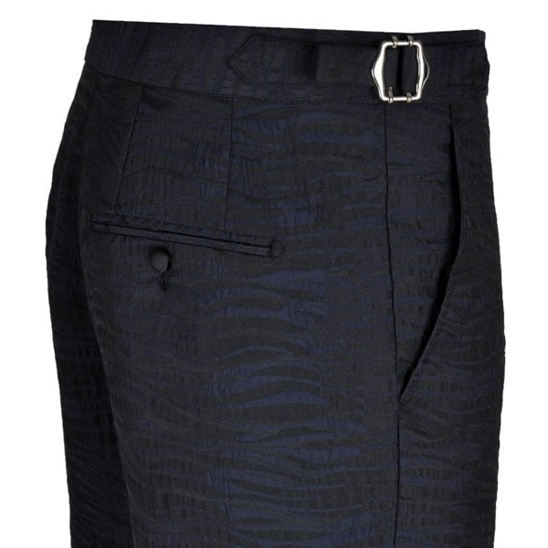 David WeJ Alfredo Cropped Double Breasted Jacquard Wave Print Tuxedo - Navy Blue