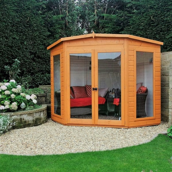 Shire Barclay 7x7 Corner Summerhouse 12mm Interlock Cladding - Best Shed