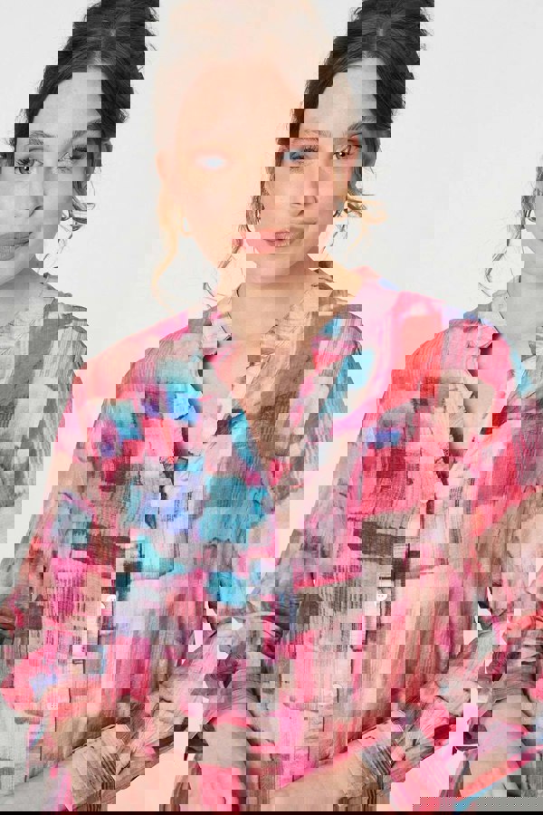 Pink | Printed Long Sleeve Semi Sheer Shirt
