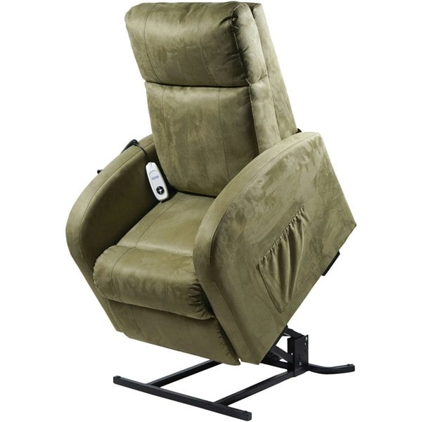 Single Motor Rise and Recline Lounge Chair - Sage Coloured Suedette Material Loops