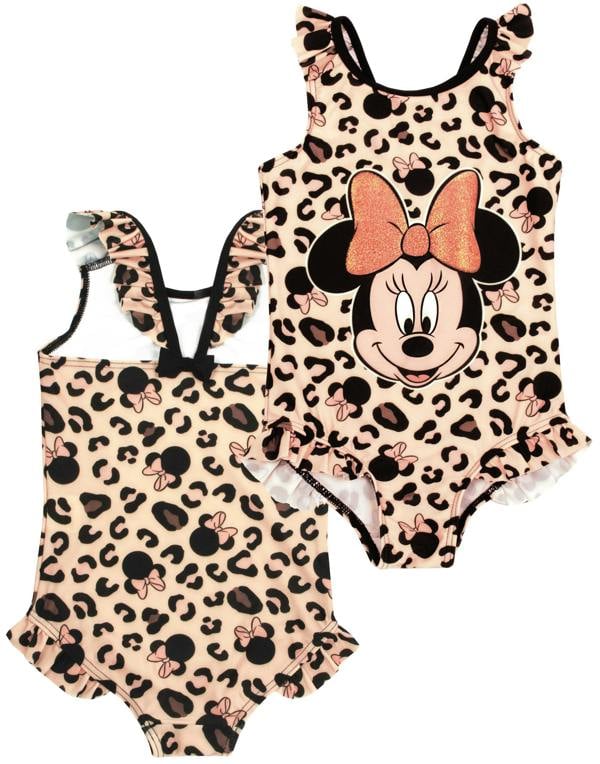 Disney Girls Pink Minnie Mouse Poncho Towel and 1 Piece Swimming Costume Set