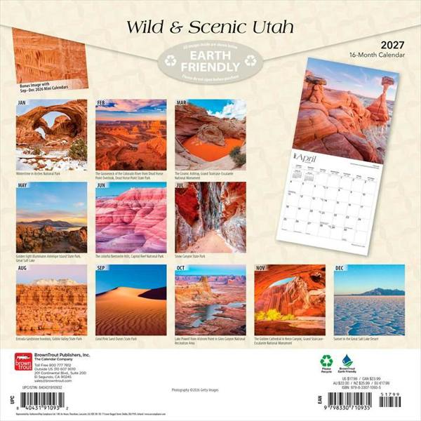 Wild & Scenic, Utah Calendar 2027, Wall Calendars, Month To View, Travel, Gift
