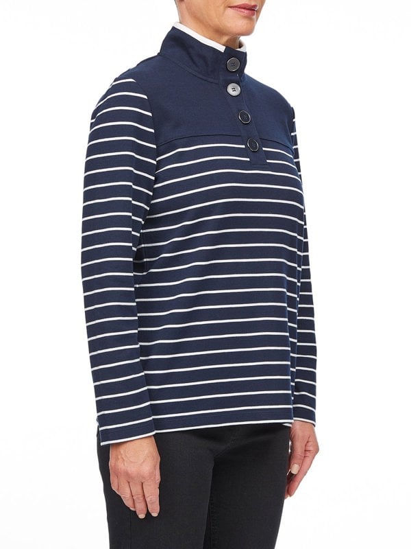 PennyPlain Striped Funnel Neck Top - French Navy