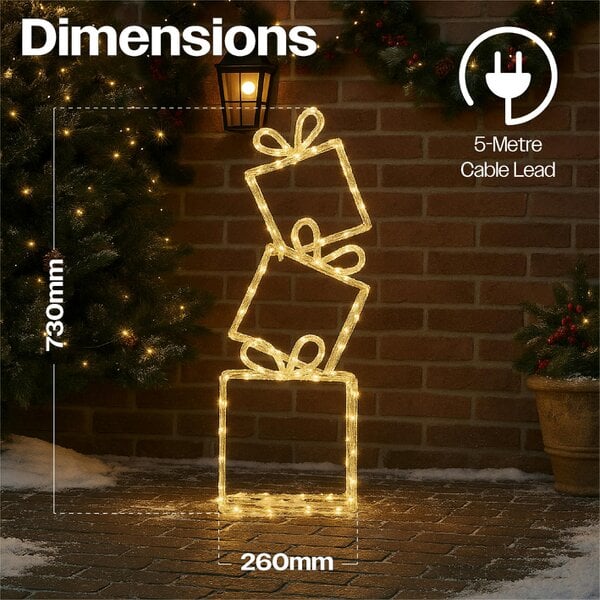 Scotts of Stow Xmas Haus Pre Lit 40 Warm White LED Christmas Presents Stack of 3 with 5m Lead Timer