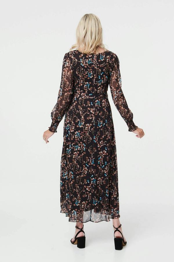 Brown | Floral Semi Sheer Layer Maxi Dress
