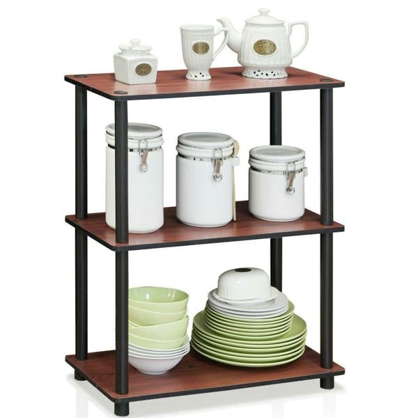 WALPLUS Modern /BK Turn-N-Tube 3-Tier Compact Multipurpose Shelf Display Rack, Dark Cherry for Bedroom - SKU 10024DC