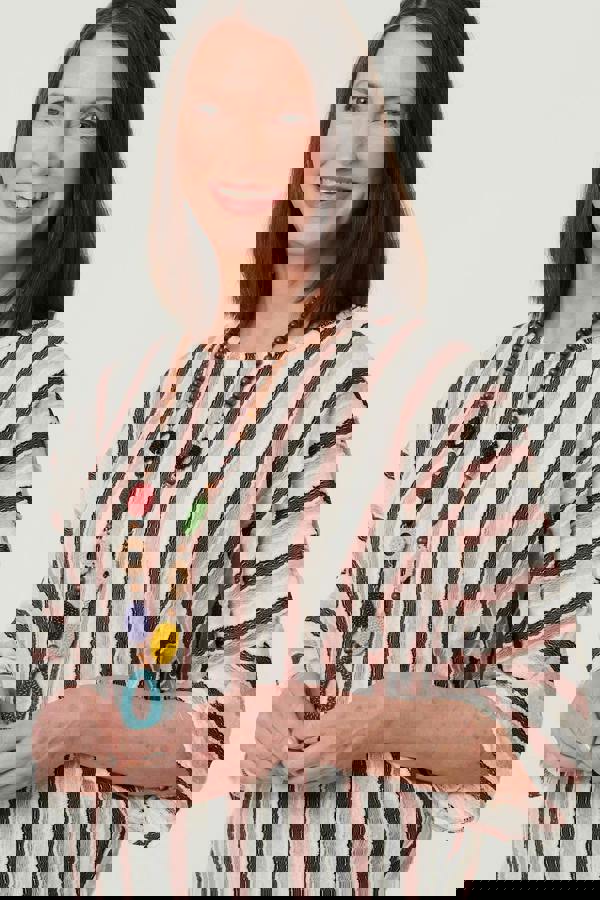 Pink | Striped 3/4 Sleeve Relaxed Necklace Top