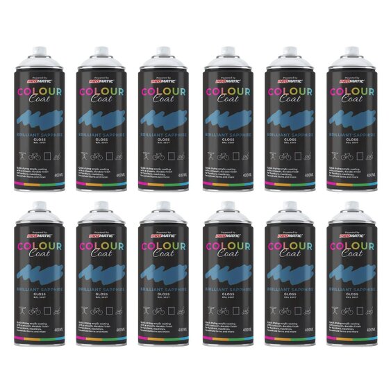 Colour Coat 12X Brilliant Sapphire RAL 5007 Gloss Spray Paint 400ml