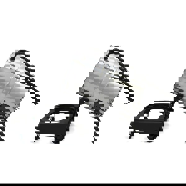 MAXBLAST 50L Industrial Vacuum Cleaner with a sleek silver metal body, angled design, and sturdy black wheeled base for easy mobility