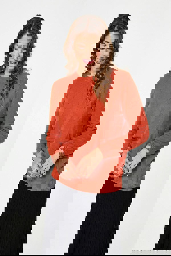 Orange | Textured Long Sleeve Slim Knit Jumper
