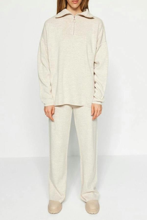 WOVCOR 2-Piece Loose Fit Zip-Up Knit Top & Pants Set