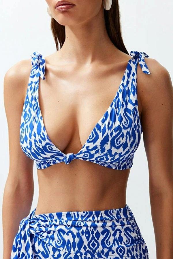 WOVCOR Patterned Knotted Triangle Covered Bikini Top