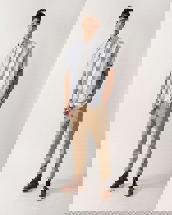 GANT Mens Regular Fit Classic Oxford Stripe Short Sleeve Shirt - 423 Persian Blue