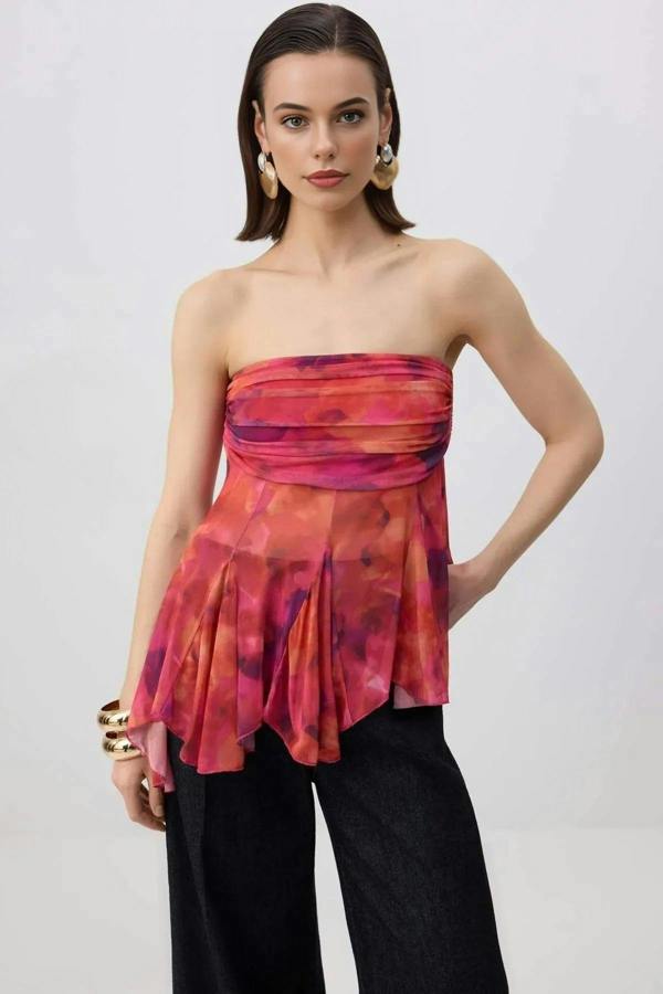 WOVCOR Strapless Woven Bustier with Draped Detail