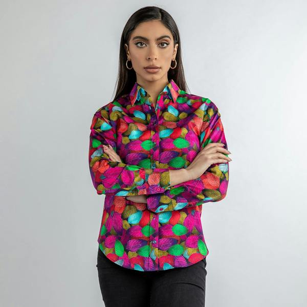 MULTICOLOUR LEAVES SHIRT WOMENS PRINT SHIRT - Premium Men's Patterned Shirt by Claudio Lugli | Bold Design, Tailored Fit, Best Printed Shirts