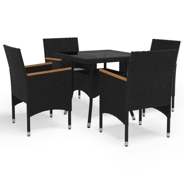 Berkfield 5 Piece Garden Dining Set Poly Rattan and Tempered Glass Black