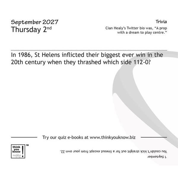 Think You Know Rugby? Desk Calendar 2027, Desk Calendars, Day To View, Sports, Gift