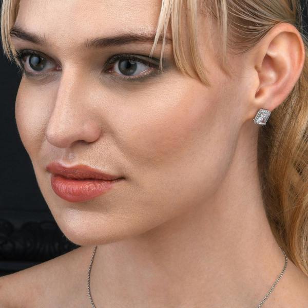 namana 925 Sterling Silver Emerald Cut White Halo Stud Earrings For Women