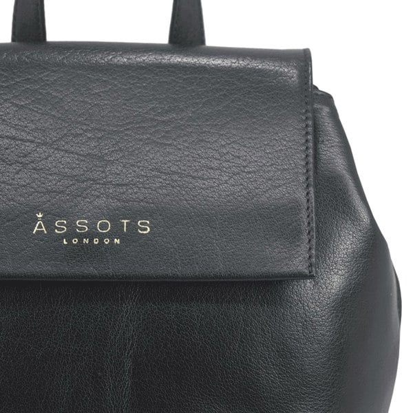 Assots London 'JERMYN' Classic Black Full Grain Leather Flap-over Backpack