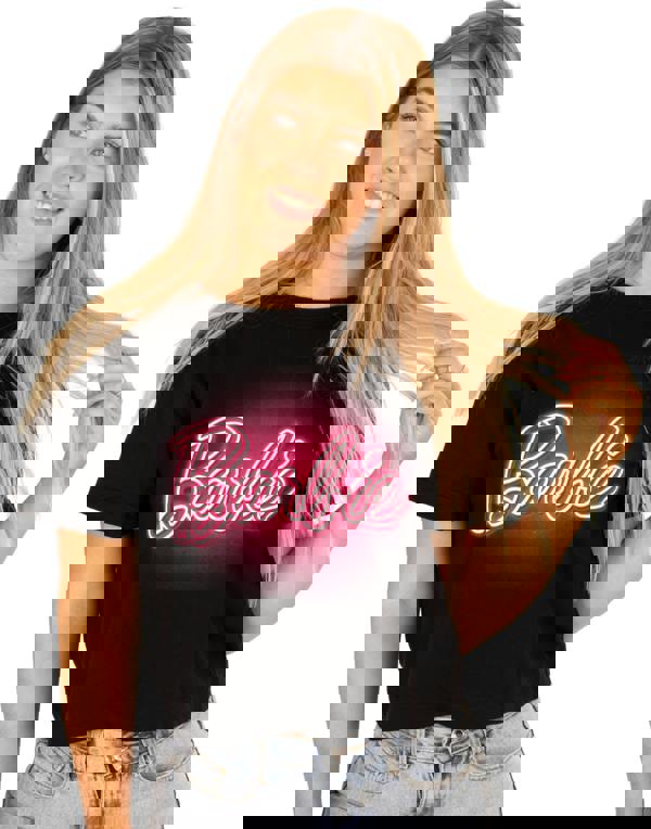 Barbie Womens Black Logo Cropped Short Sleeved T-Shirt