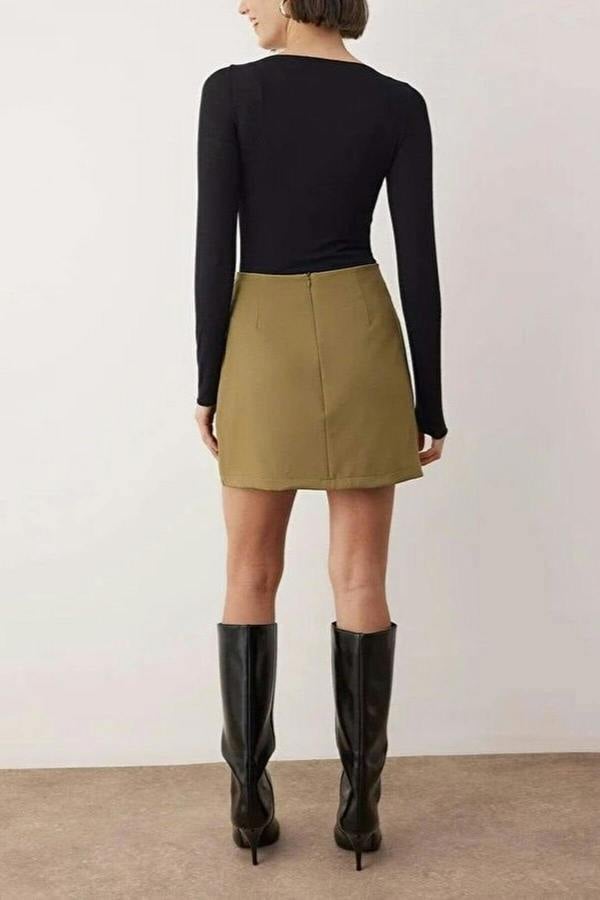 WOVCOR A-line Mini Woven Skirt with Closure Detail