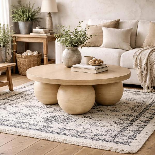 Wyld Haus Templemore Abstract Modern Round Cream Concrete Coffee Table