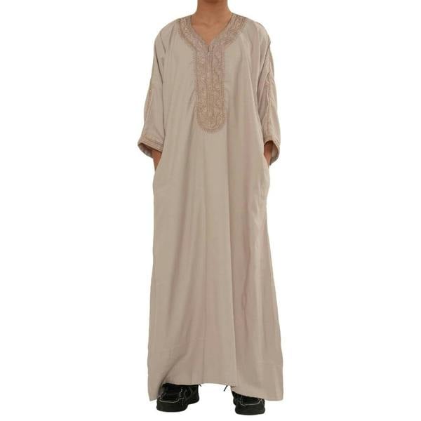Boy's Moroccan Thobe Half Sleeve Gandoura Embroidery Kaftan - Salmon - Thobez - 14